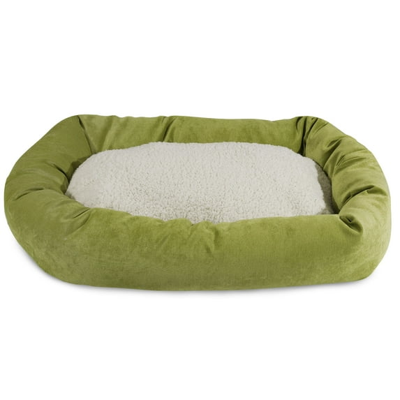 Majestic Pet Sherpa Villa Velvet Bagel Pet Bed for Dogs, Calming Dog Bed Washable, Small, Apple