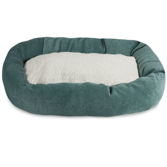 Majestic Pet Sherpa Villa Velvet Bagel Pet Bed for Dogs, Calming Dog Bed Washable, Small, Azure