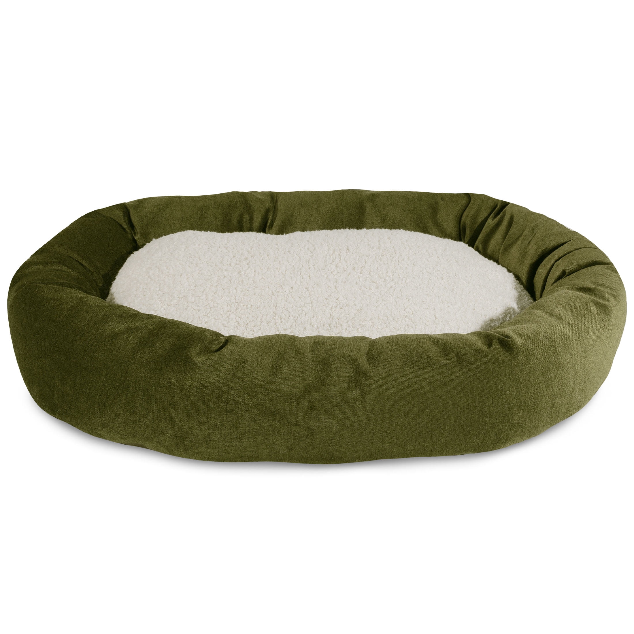 Majestic Pet Sherpa Villa Velvet Bagel Pet Bed for Dogs, Calming Dog Bed Washable, Small, Fern