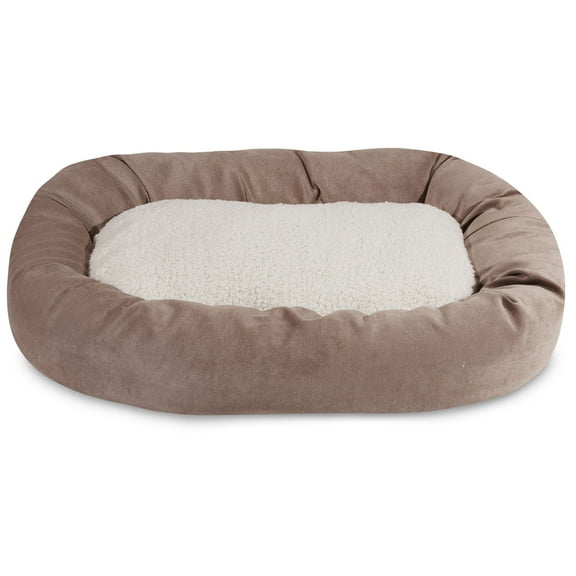 Majestic Pet Sherpa Villa Velvet Bagel Pet Bed for Dogs, Calming Dog Bed Washable, Small, Pearl