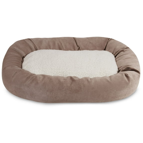 Majestic Pet Sherpa Villa Velvet Bagel Pet Bed for Dogs, Calming Dog Bed Washable, Small, Pearl