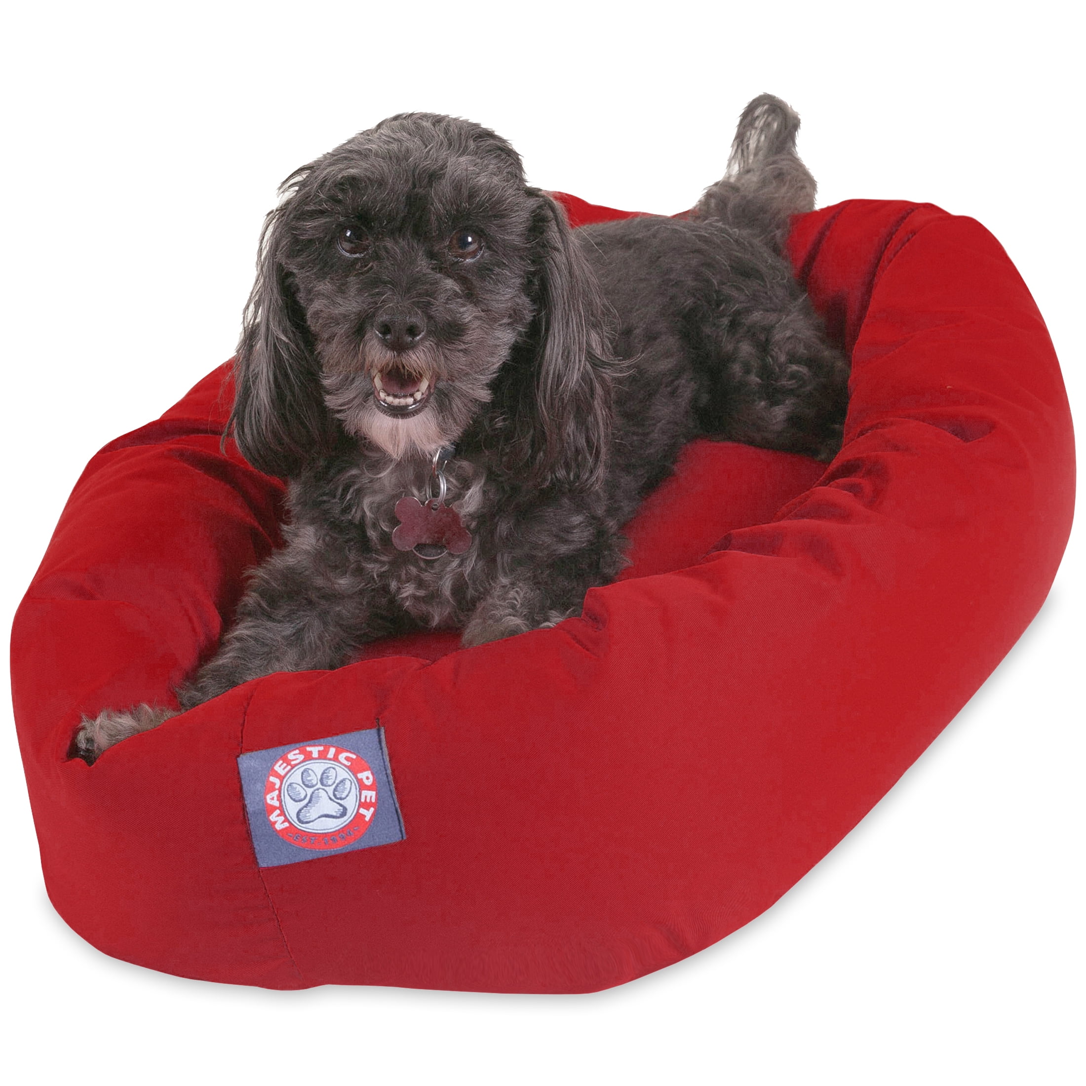 Majestic Pet Solid Poly/Cotton Bagel Dog Bed Machine Washable Red Small