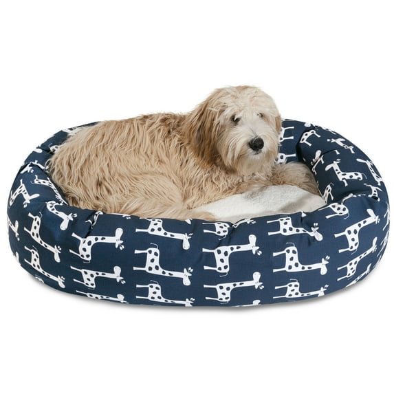 Majestic Pet Sherpa Stretch Velvet Bagel Pet Bed for Dogs, Calming Dog Bed Washable, Medium, Navy