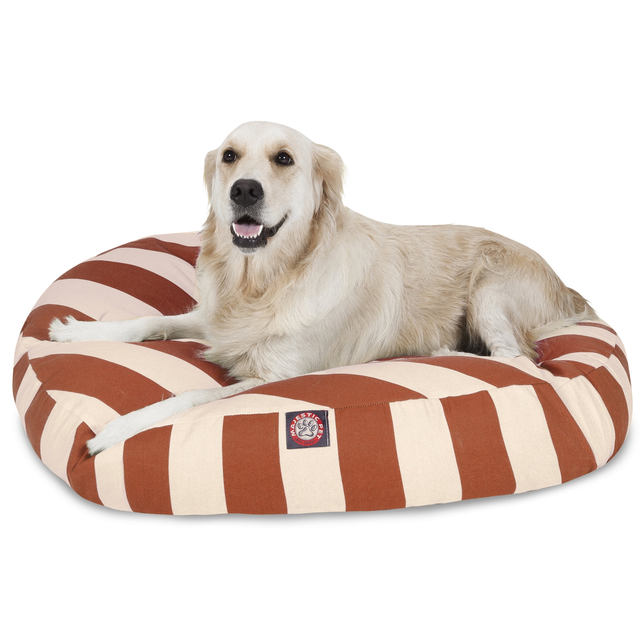 Majestic Pet Vertical Stripe Round Dog Bed Treated Polyester Removable Cover Burnt Orange Large 42 x 42 x 5