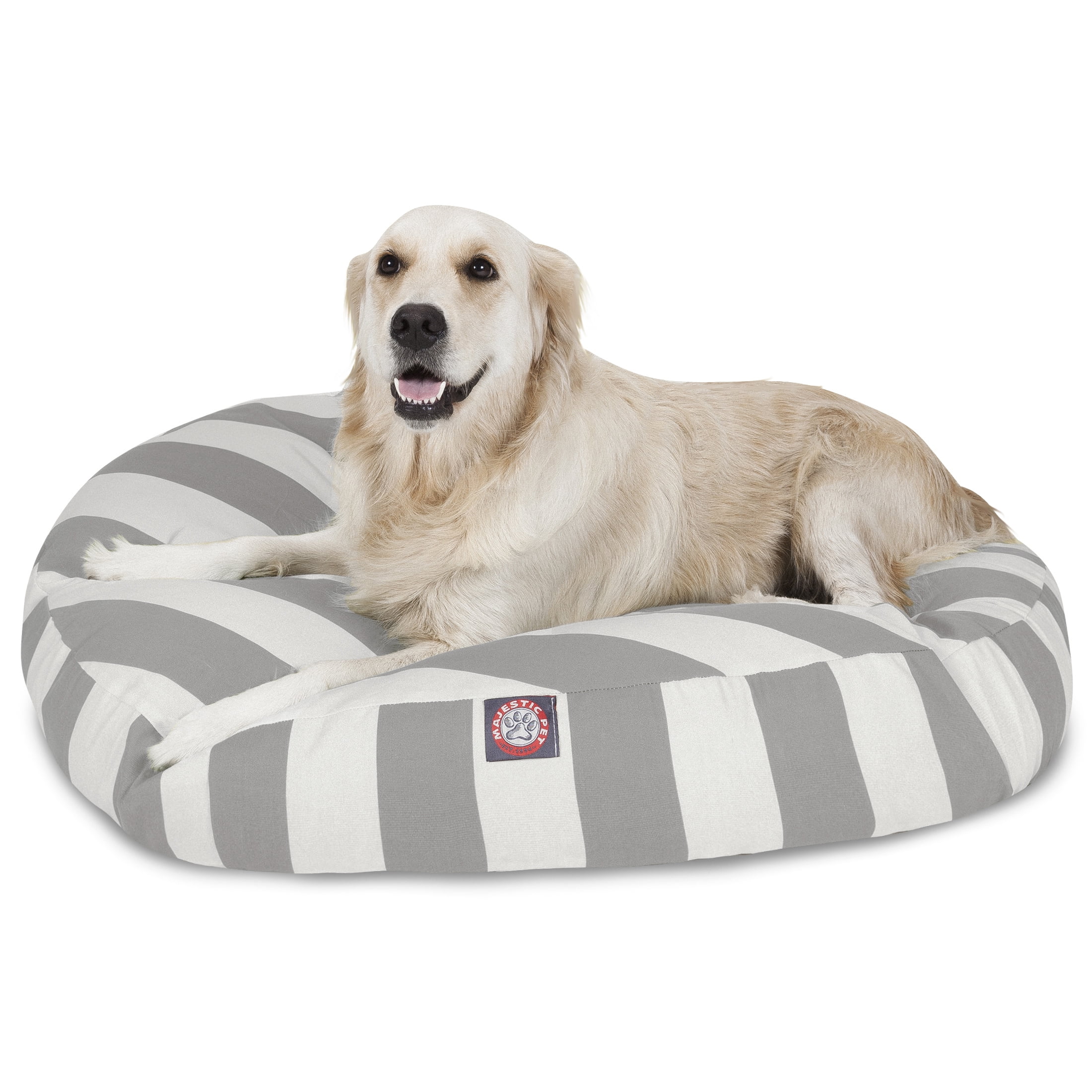 Majestic Pet | Vertical Stripe Round Pet Bed For Dogs, Removable Cover, Gray, Large