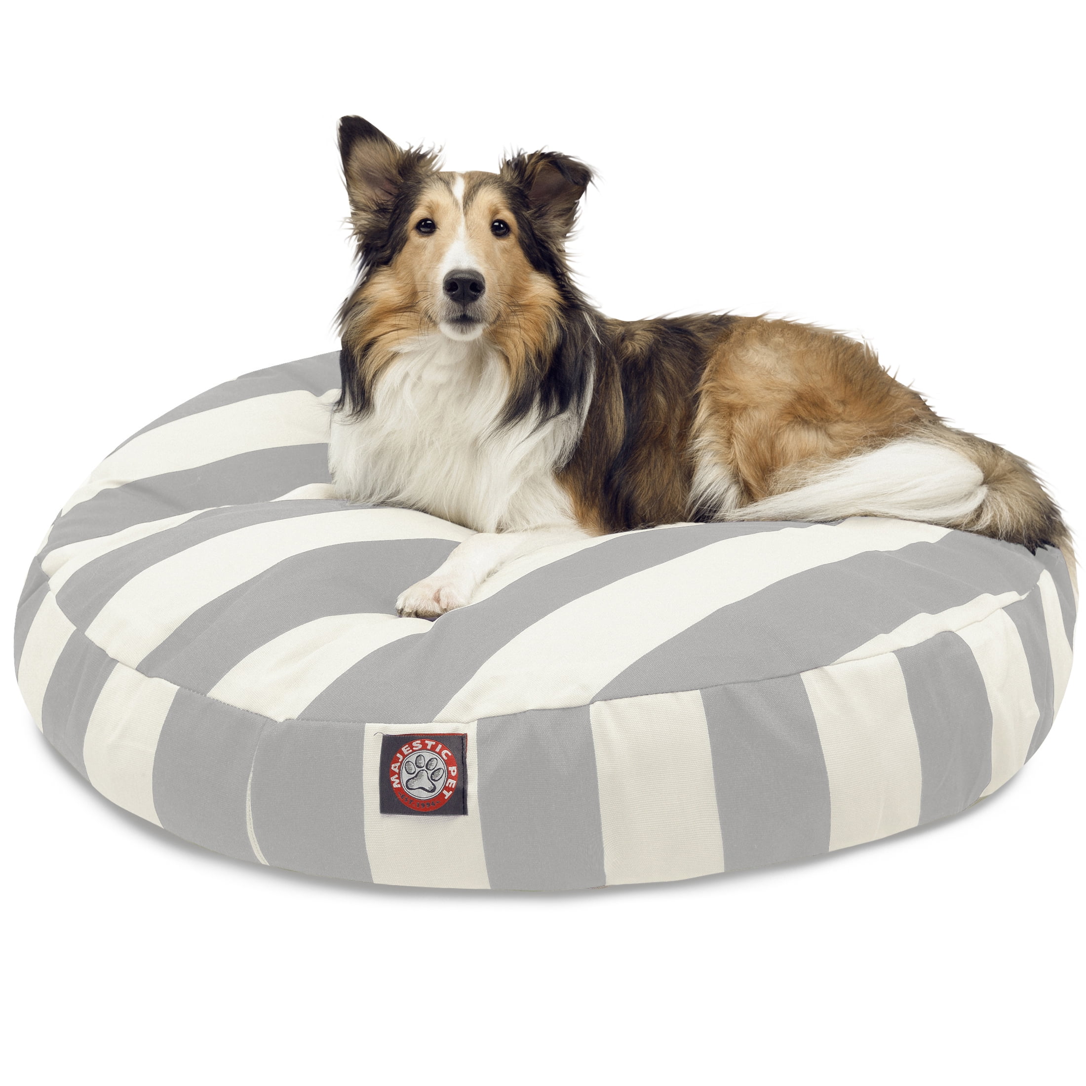 Majestic Pet | Vertical Stripe Round Pet Bed For Dogs, Removable Cover, Gray, Medium