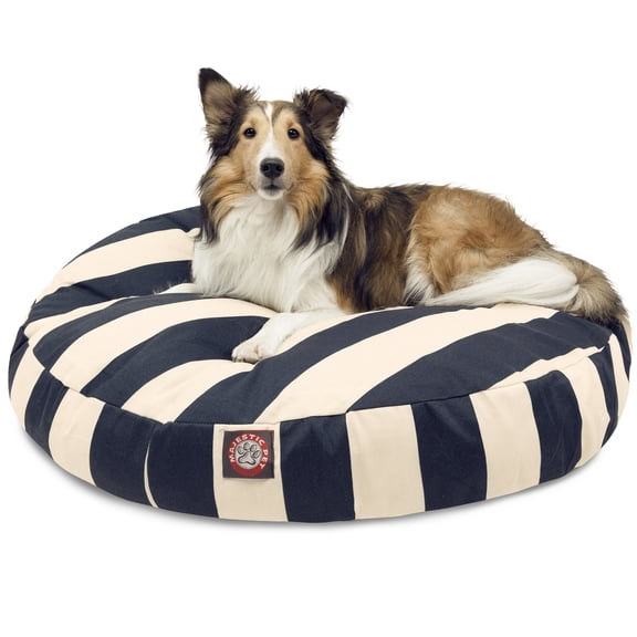 Majestic Pet | Vertical Stripe Round Pet Bed For Dogs, Removable Cover, Navy Blue, Medium