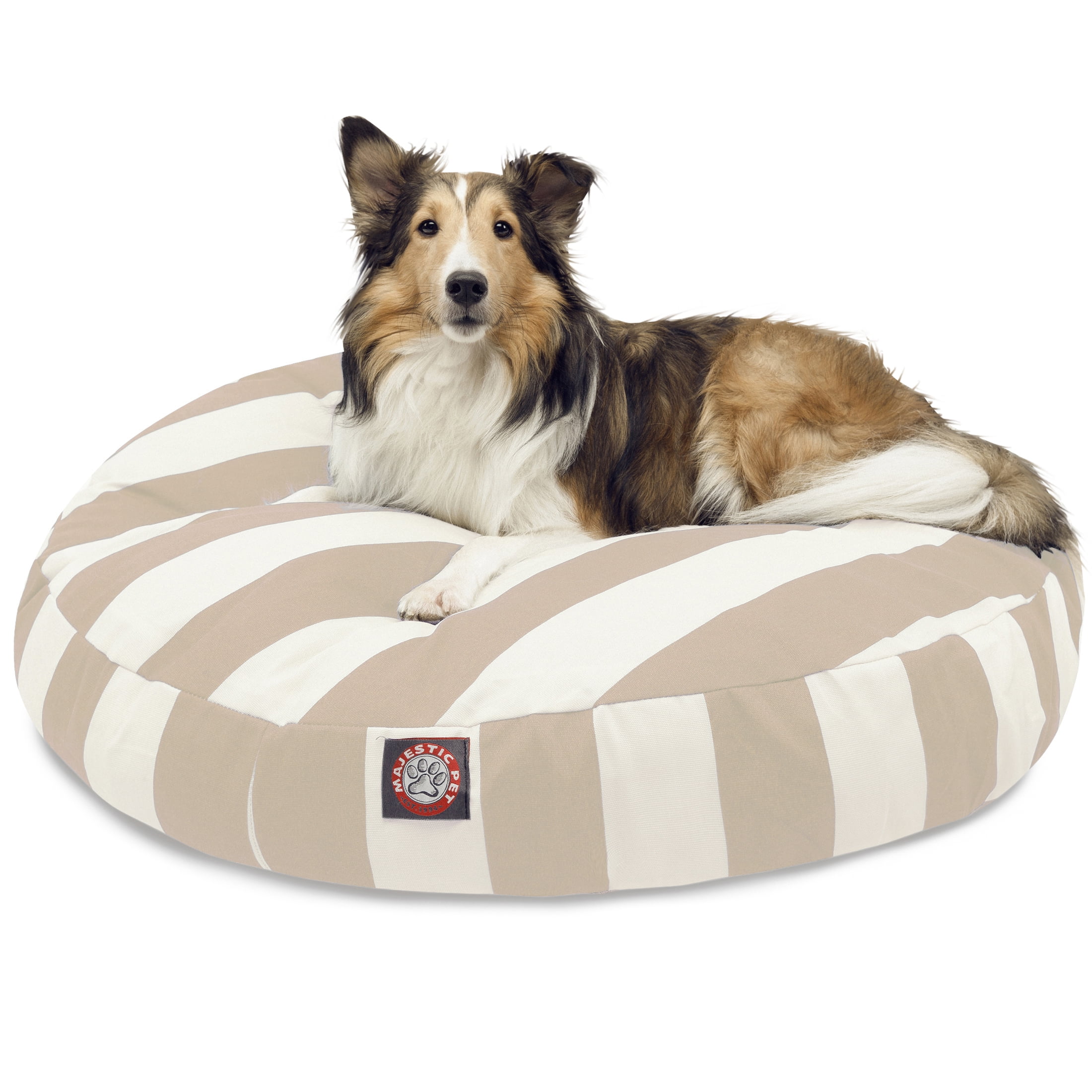 Majestic Pet | Vertical Stripe Round Pet Bed For Dogs, Removable Cover, Sand, Medium