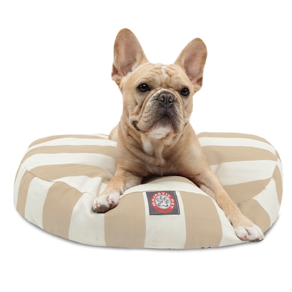 Majestic Pet | Vertical Stripe Round Pet Bed For Dogs, Removable Cover, Sand, Small