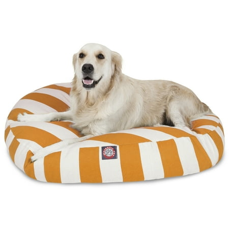 Majestic Pet Vertical Stripe Round Dog Bed Treated Polyester Removable Cover Yellow Large 42 x 42 x 5