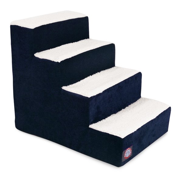 Majestic Pet Villa Pet Stairs 4 Steps Navy Machine Washable Removable Cover 24" x 16" x 20"