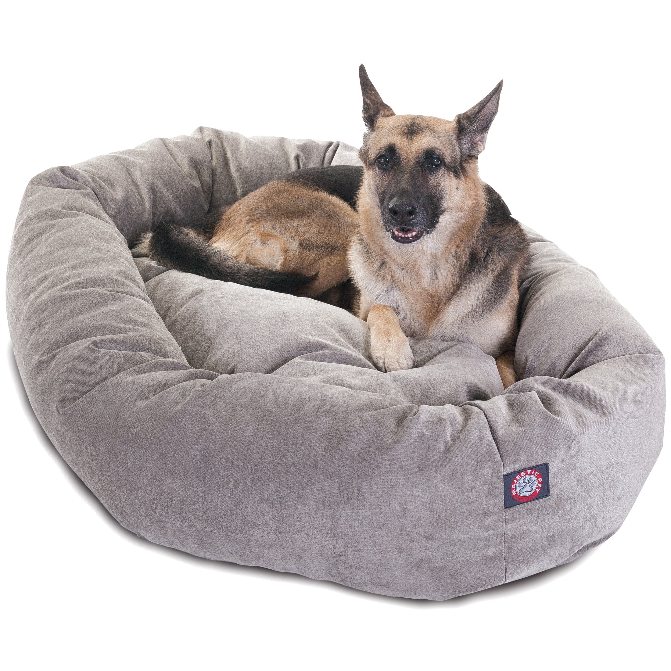 Extra Large Vintage Gray Velvet Bagel Dog Bed