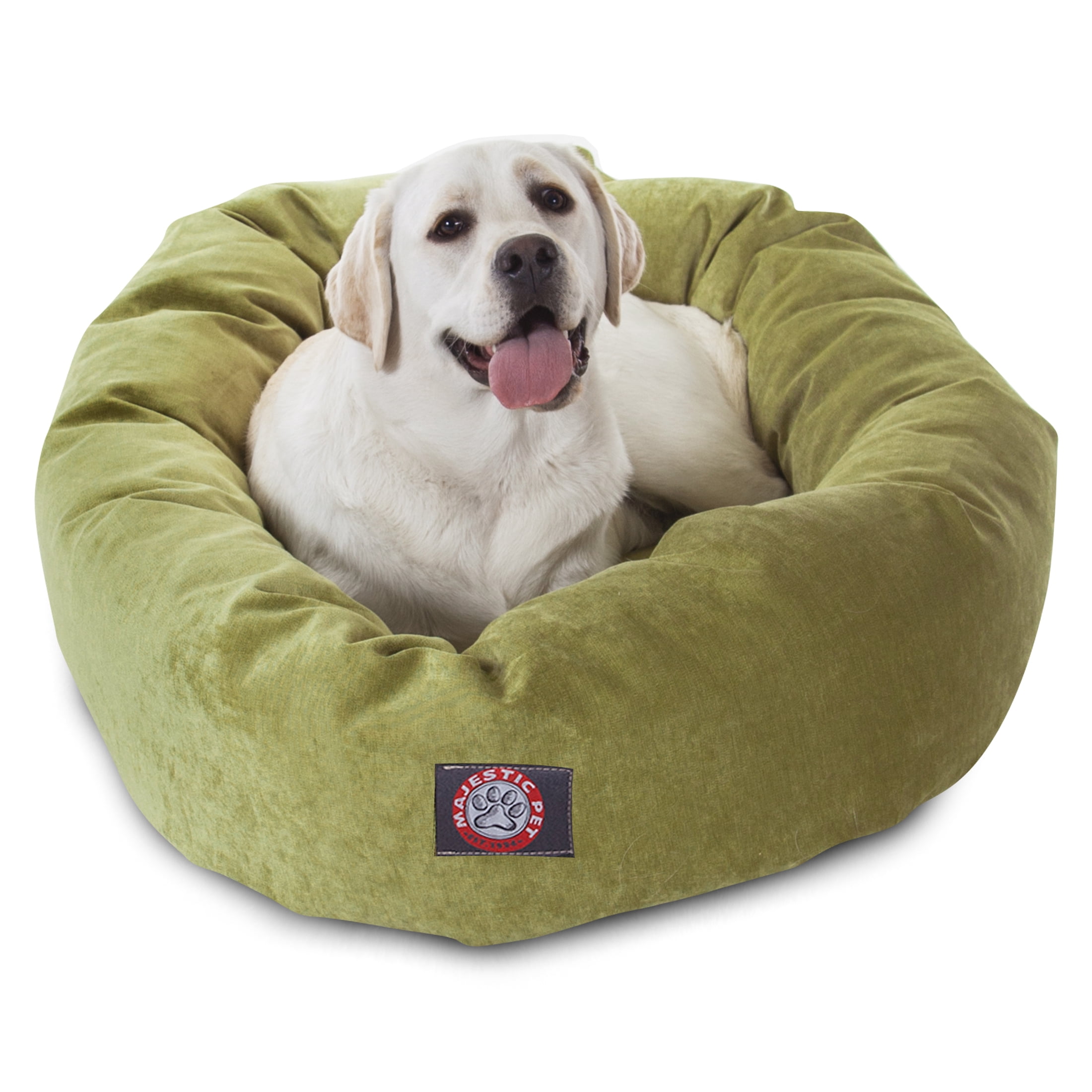 Majestic Pet Villa Velvet Bagel Pet Bed for Dogs, Calming Dog Bed Washable, Large, Apple