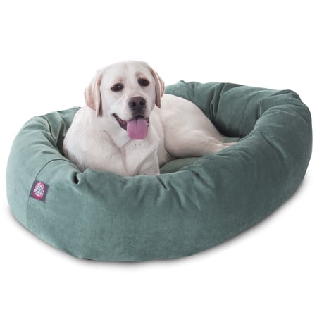 Majestic Pet Villa Velvet Bagel Pet Bed for Dogs, Calming Dog Bed Washable, Large, Azure