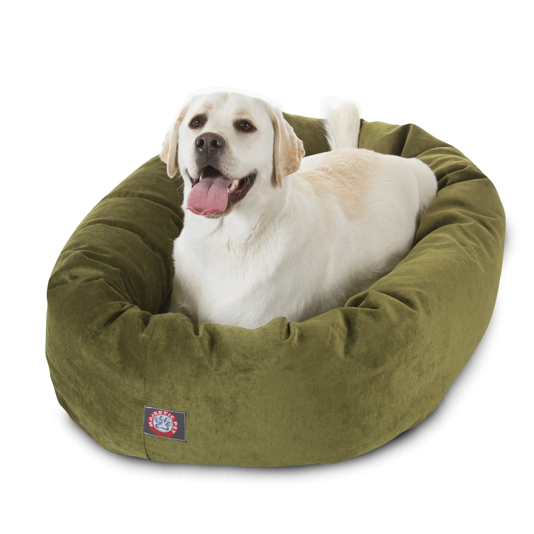 Majestic Pet Villa Velvet Bagel Pet Bed for Dogs, Calming Dog Bed Washable, Large, Fern
