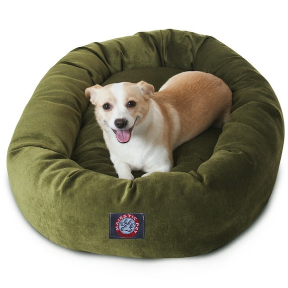Majestic Pet Villa Velvet Bagel Pet Bed for Dogs, Calming Dog Bed Washable, Medium, Fern