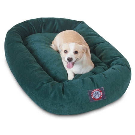 Majestic Pet Villa Velvet Bagel Pet Bed for Dogs, Calming Dog Bed Washable, Medium, Marine