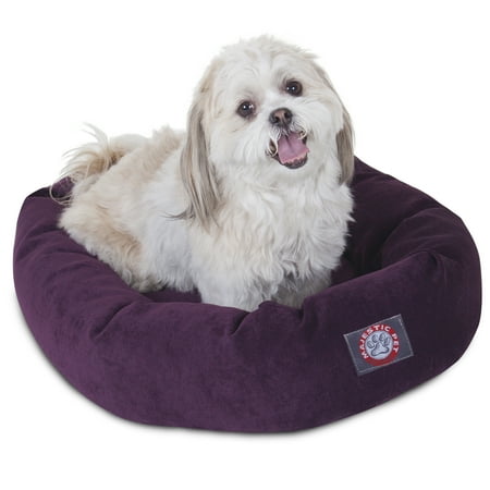 Majestic Pet Villa Velvet Bagel Pet Bed for Dogs, Calming Dog Bed Washable, Small, Aubergine