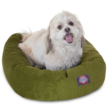 Majestic Pet Villa Velvet Bagel Pet Bed for Dogs, Calming Dog Bed Washable, Small, Fern