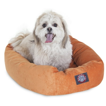 Majestic Pet Villa Velvet Bagel Pet Bed for Dogs, Calming Dog Bed Washable, Small, Orange