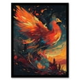 thumbnail image 1 of Majestic Phoenix Bird Spreading Wings Concept Painting Blue Orange Red Mythical Creature Rising From Fire Ashes Vibrant Portrait Artwork Framed Wall Art Print A4, 1 of 3