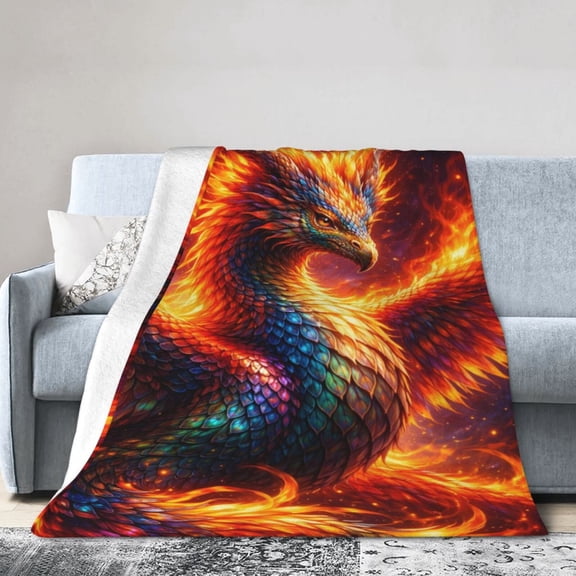 Majestic Phoenix Blanket Cozy Soft Home Decor Gift for Fantasy Lovers Featuring Fiery Design 60x50
