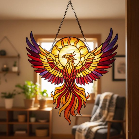 Majestic Phoenix Rising Fiery Firebird Mythical Bird Acrylic Suncatcher Window Hanging Fantasy Home Decor Rebirth Symbol Gift