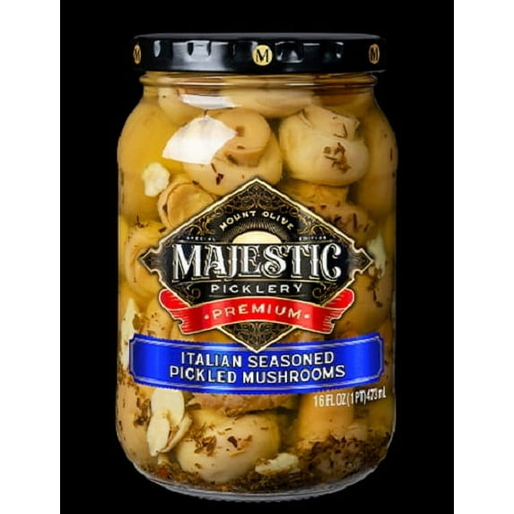 Majestic Picklery Premium Italian Seasoned Pickled Mushrooms - 16 fl oz jar