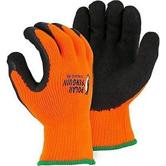 Majestic Glove 3396HO/9 Industrial Gloves, Rubber Palm, Winter, Knit, Medium, Black/Orange Pack of 12