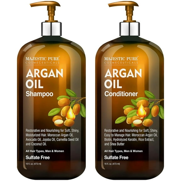Majestic Pure Argan Oil Shampoo and Conditioner 16 fl oz Each, Improve Formula Sulfate Free, Vitamin Enriched for Men and Women, 16 fl oz Each
