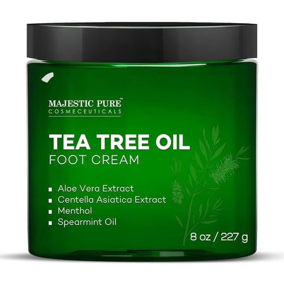 Majestic Pure Tea Tree Oil Foot Cream with Aloe Vera & Menthol, Warming Moisturizer for Dry Cracked Feet, Heels, Hands & Elbows, Softens & Hydrates Skin, 8 oz