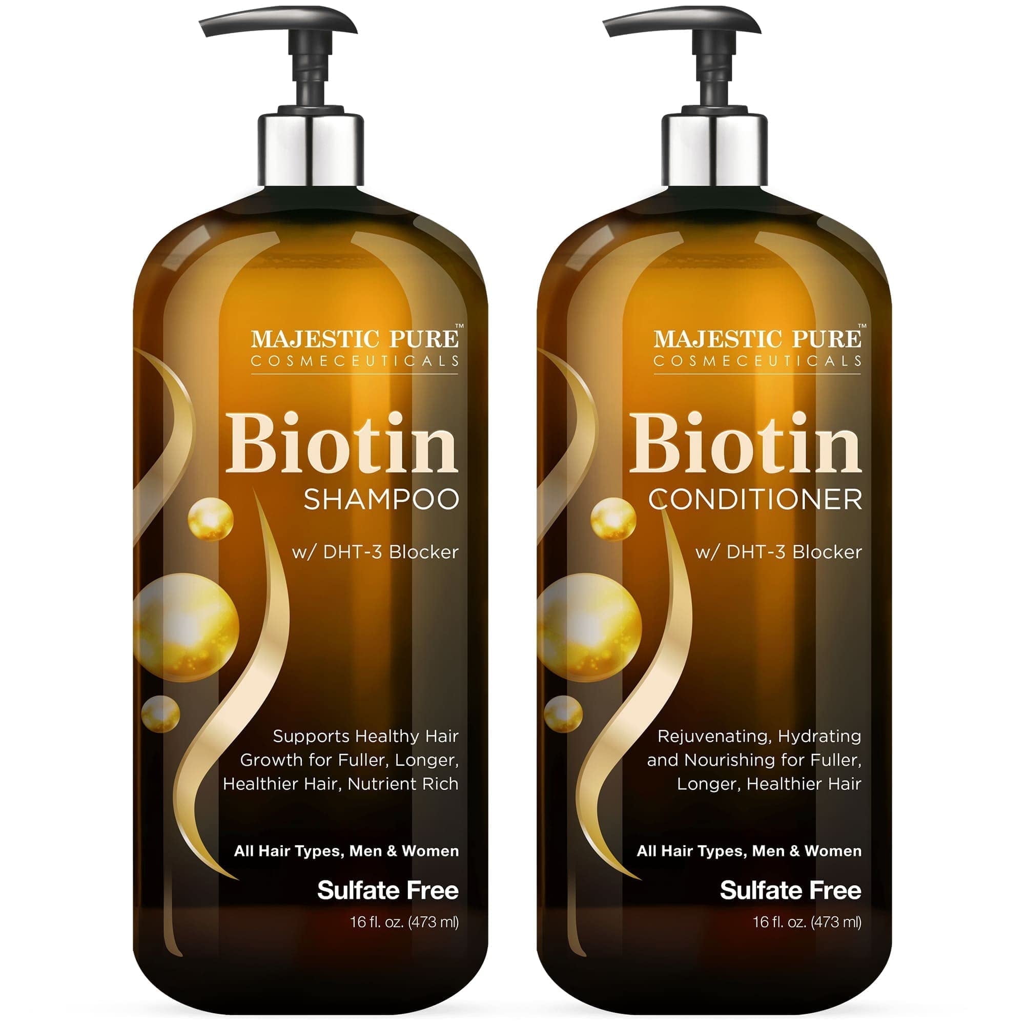 Majestic Pure Biotin Shampoo and Conditioner Set with DHT Blocker Complex - Hydrating, Nourishing & Supporting Healthy Hair Growth, Sulfate Free, for Men & Women - 16 fl oz Each