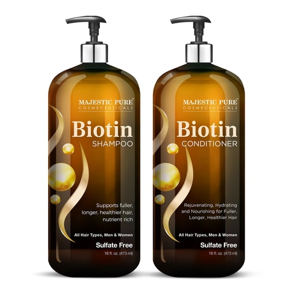 Majestic Pure Biotin Shampoo and Conditioner Set - Hydrating, Nourishing & Supporting Healthy Hair, Sulfate Free, for Men & Women - 16 fl oz Each
