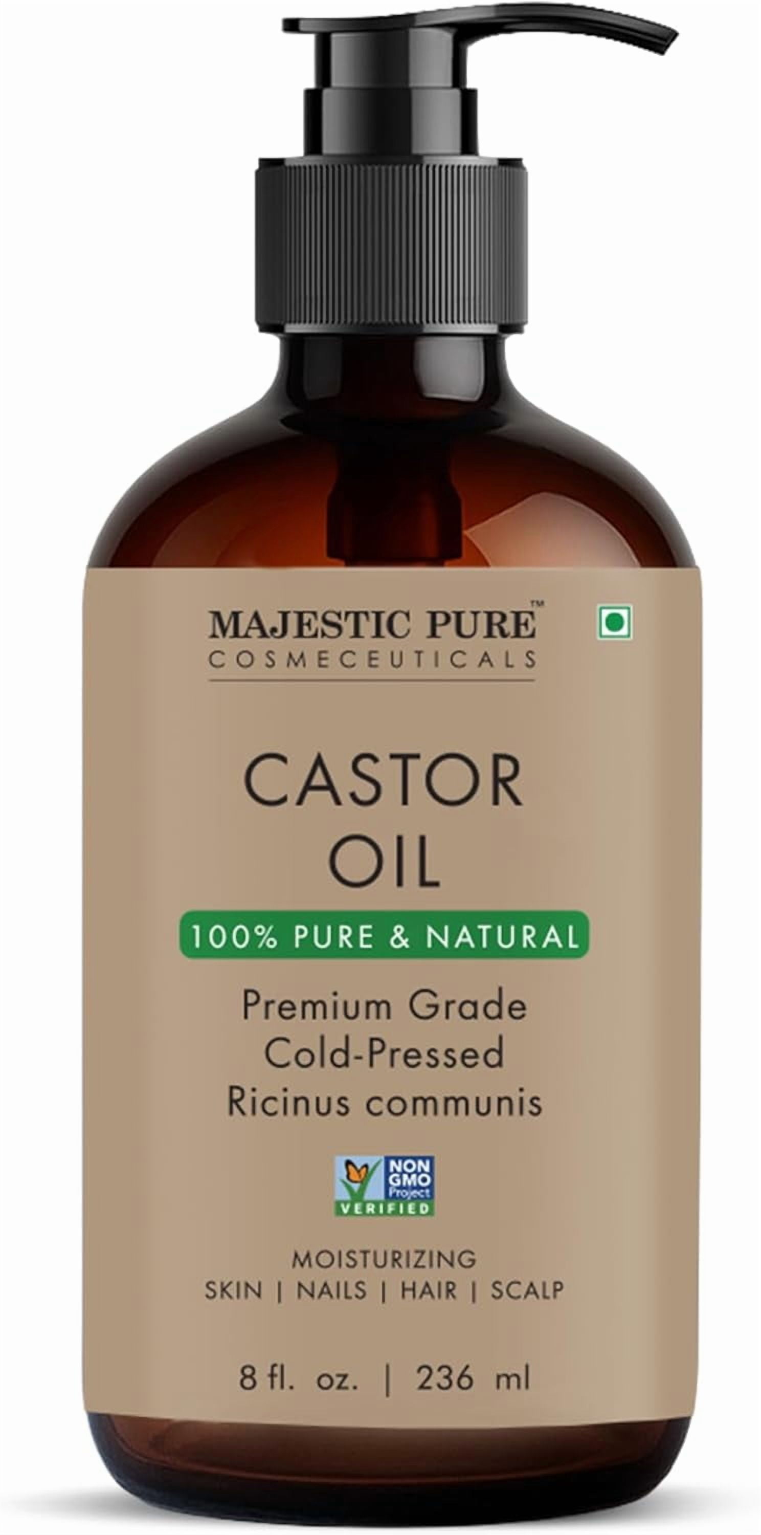 Majestic Pure Castor Oil | 100% Natural | Premium Grade Cold Pressed | Hair, Eyelashes, Eyebrows, Nails | Moisturizing & Nourishing | Body, Hair & Carrier Oil | 8 Fl Oz