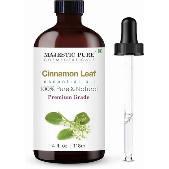 Majestic Pure Cinnamon Leaf Essential Oil, for Shiny Hair and Relaxing Feet, 4 fl oz