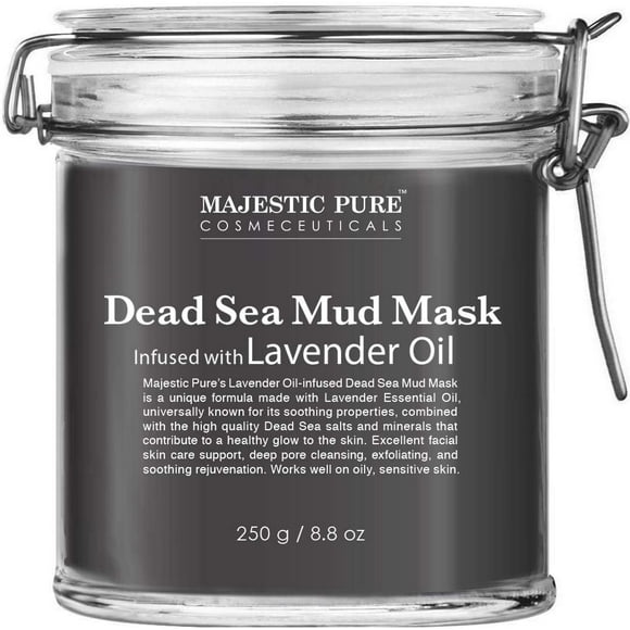 Majestic Pure Dead Sea Mud Mask with Lavender Oil - Natural Face and Skin Care - Helps Reducing Pores and Appearances of Acne and Blackheads - Soothing, and Nourishing - 8.8 oz