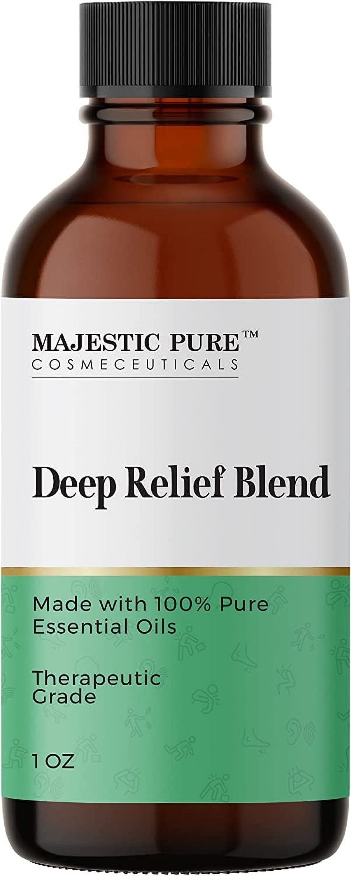 Majestic Pure Deep Relief Essential Oil Blend | 100% Pure & Natural for a Pain Relief, Soothing | Pink Grapefruit, Orange, Spearmint, Lemon Essential Oil for Diffusers & Aromatherapy | 1oz