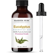 Majestic Pure Eucalyptus Essential Oil, Premium Grade, Pure and Natural, for Aromatherapy, Massage, Topical & Household Uses, 1 fl oz