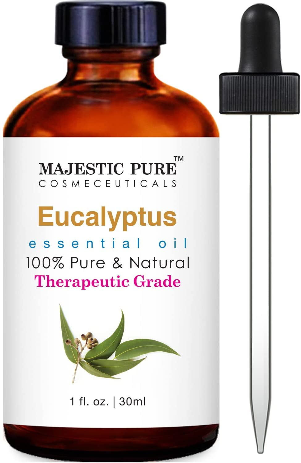 Majestic Pure Eucalyptus Essential Oil, Premium Grade, Pure and Natural, for Aromatherapy, Massage, Topical & Household Uses, 1 fl oz