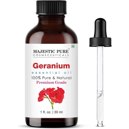 Majestic Pure Geranium Essential Oil - Premium, 100% Pure & Natural Rose Geranium Oil - Geranium Oil for Skin, Hair Growth, Body, Massage, Aromatherapy, Diffuser, Candle & Soap Making - 1 fl oz