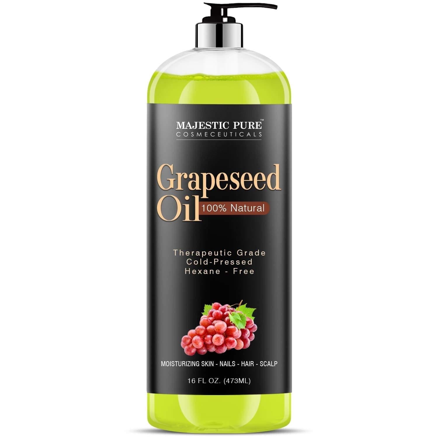 Majestic Pure Grapeseed Oil, Pure & Natural Massage And Carrier Oil, Light Silky Moisturizer for All Skin Types - 16 fl oz