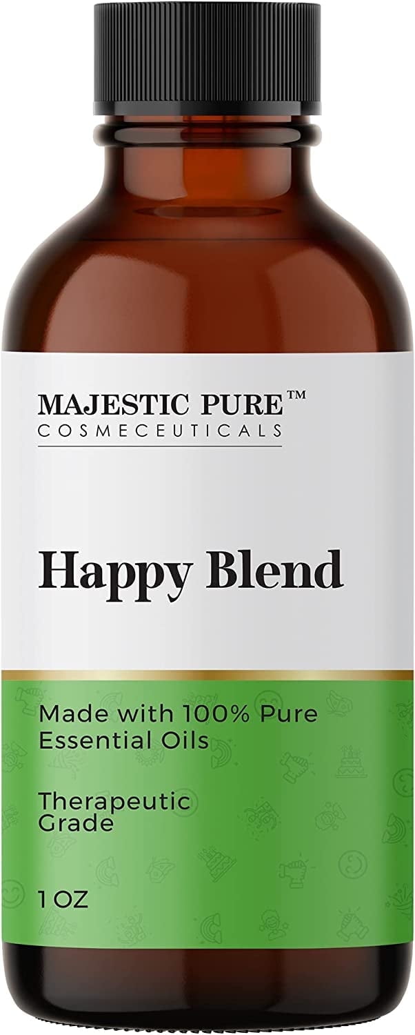 Majestic Pure Happy Essential Oil Blend | 100% Pure & Natural Premium Grade Blend for Positivity and Joy | 1 Oz | Gurjum, Lemon, Grapefruit, Patchouli