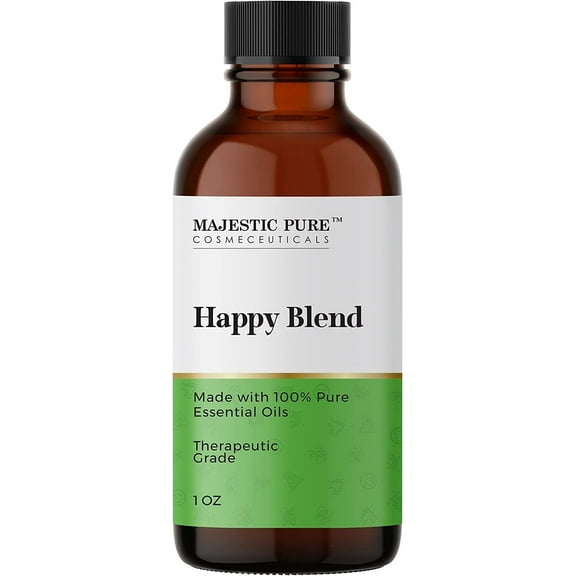 Majestic Pure Happy Essential Oil Blend | 100% Pure & Natural Premium Grade Blend for Positivity and Joy | 1 Oz | Gurjum, Lemon, Grapefruit, Patchouli