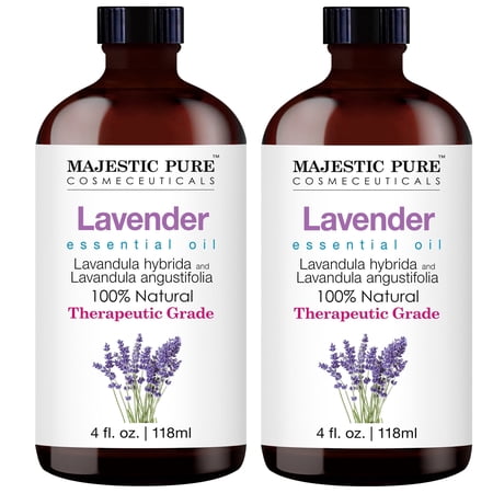 Majestic Pure Lavender Essential Oil for Diffuser, Aromatherapy, Massage, Soap & Candle Making, Home Fragrance, 4 Fl Oz (Pack of 2)