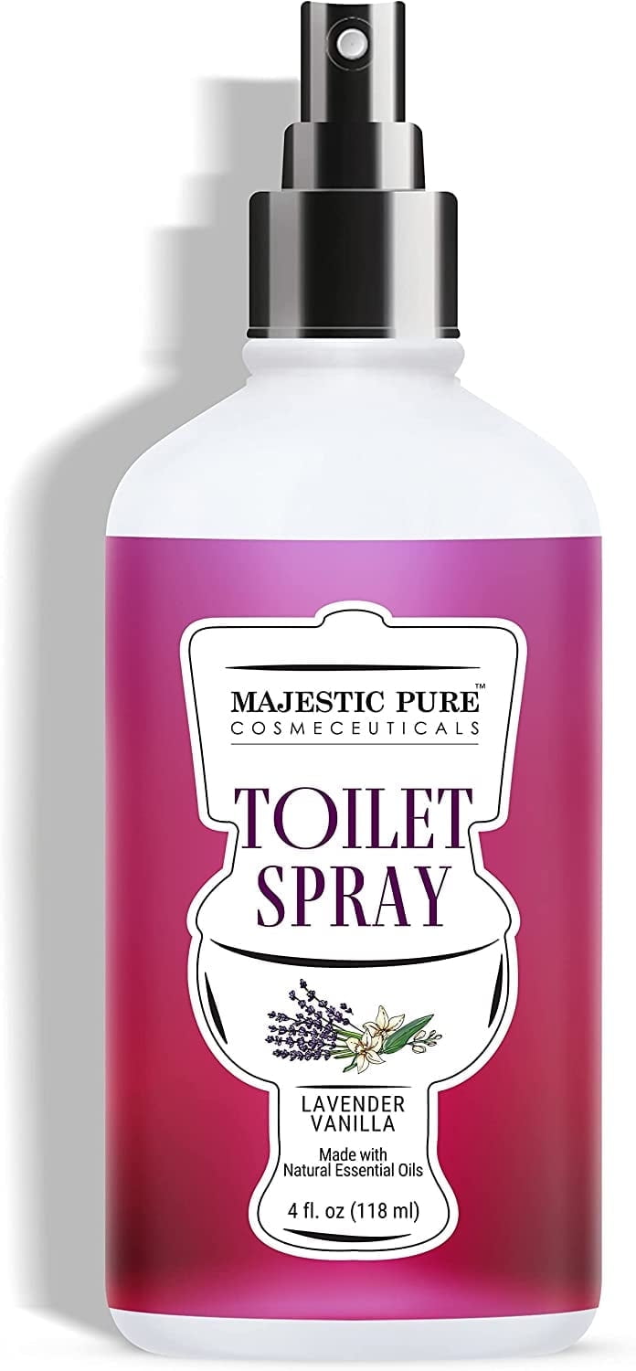 Majestic Pure Lavender Vanilla Toilet Spray - With Natural Essential Oils - Poop Spray For Toilet - Bathroom Spray Deodorizer - Bad Odor Spray For Laundry, Pets, Trash Can, - 4 fl oz