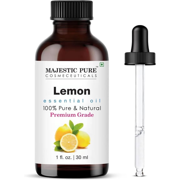 Majestic Pure Lemon Essential Oil, Premium Grade, Pure and Natural, for Aromatherapy, Massage, Topical & Household Uses, 1 fl oz