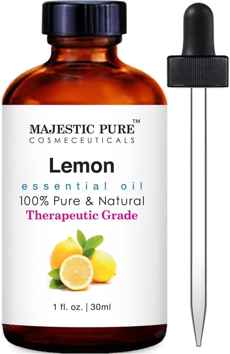 Majestic Pure Lemon Essential Oil, Premium Grade, Pure and Natural, for Aromatherapy, Massage, Topical & Household Uses, 1 fl oz