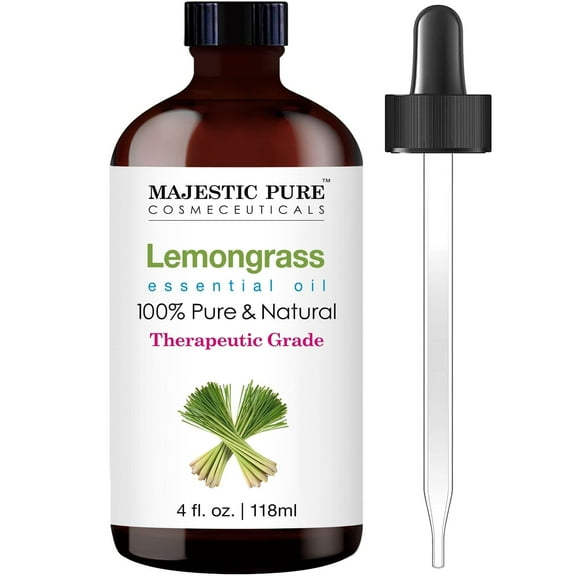 MAJESTIC PURE Lemongrass Essential Oil | 100% Pure and Natural Lemongrass Oil | Premium Grade Essential Oils for Hair Care, Home Diffusers, Skin, Aromatherapy, Massage and Humidifiers | 4 Fl Oz