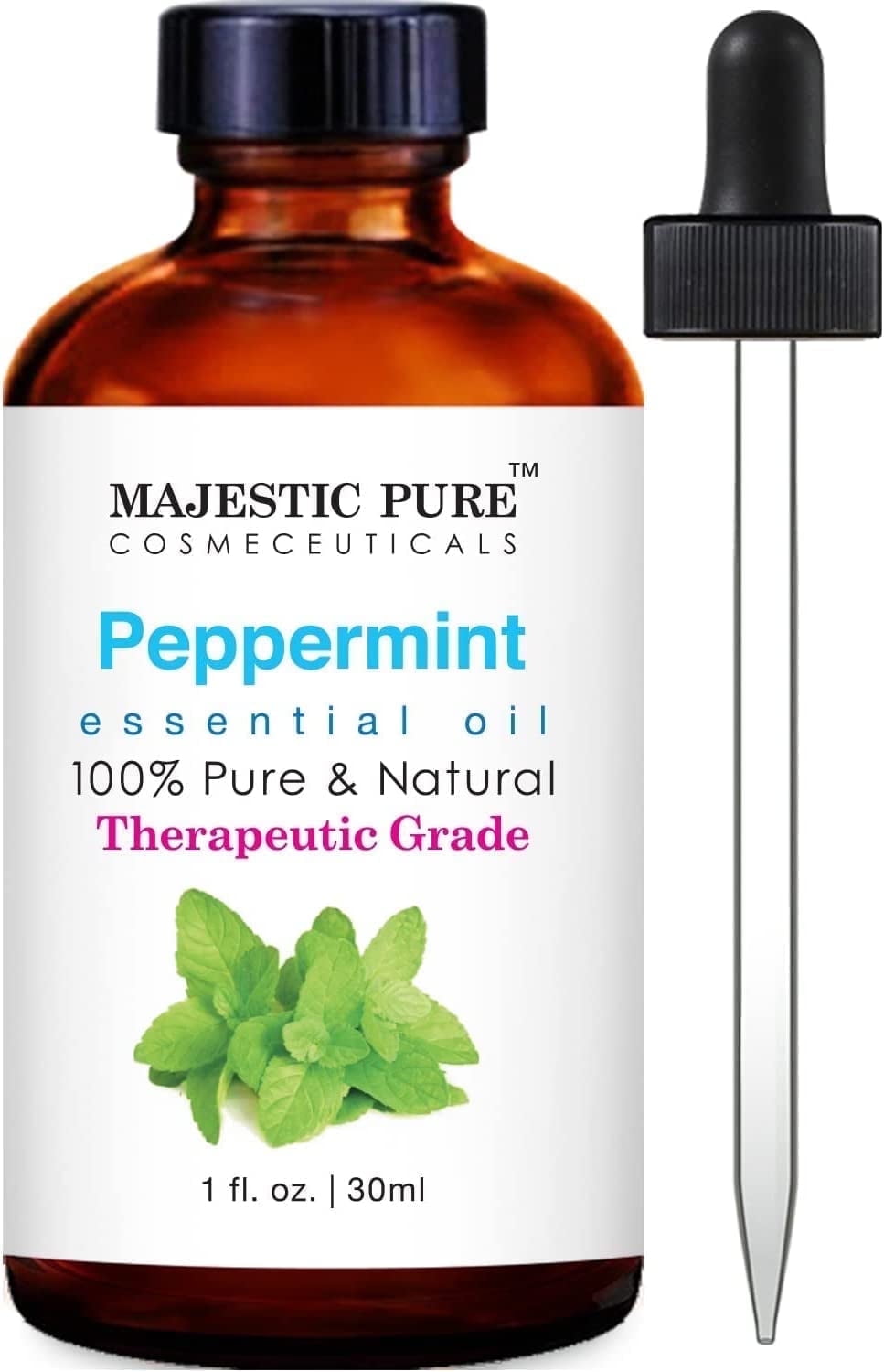 Majestic Pure Peppermint Essential Oil, Premium Grade, Pure and Natural, for Aromatherapy, Massage, Topical & Household Uses, 1 fl oz