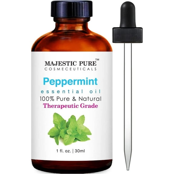 Majestic Pure Peppermint Essential Oil, Premium Grade, Pure and Natural, for Aromatherapy, Massage, Topical & Household Uses, 1 fl oz